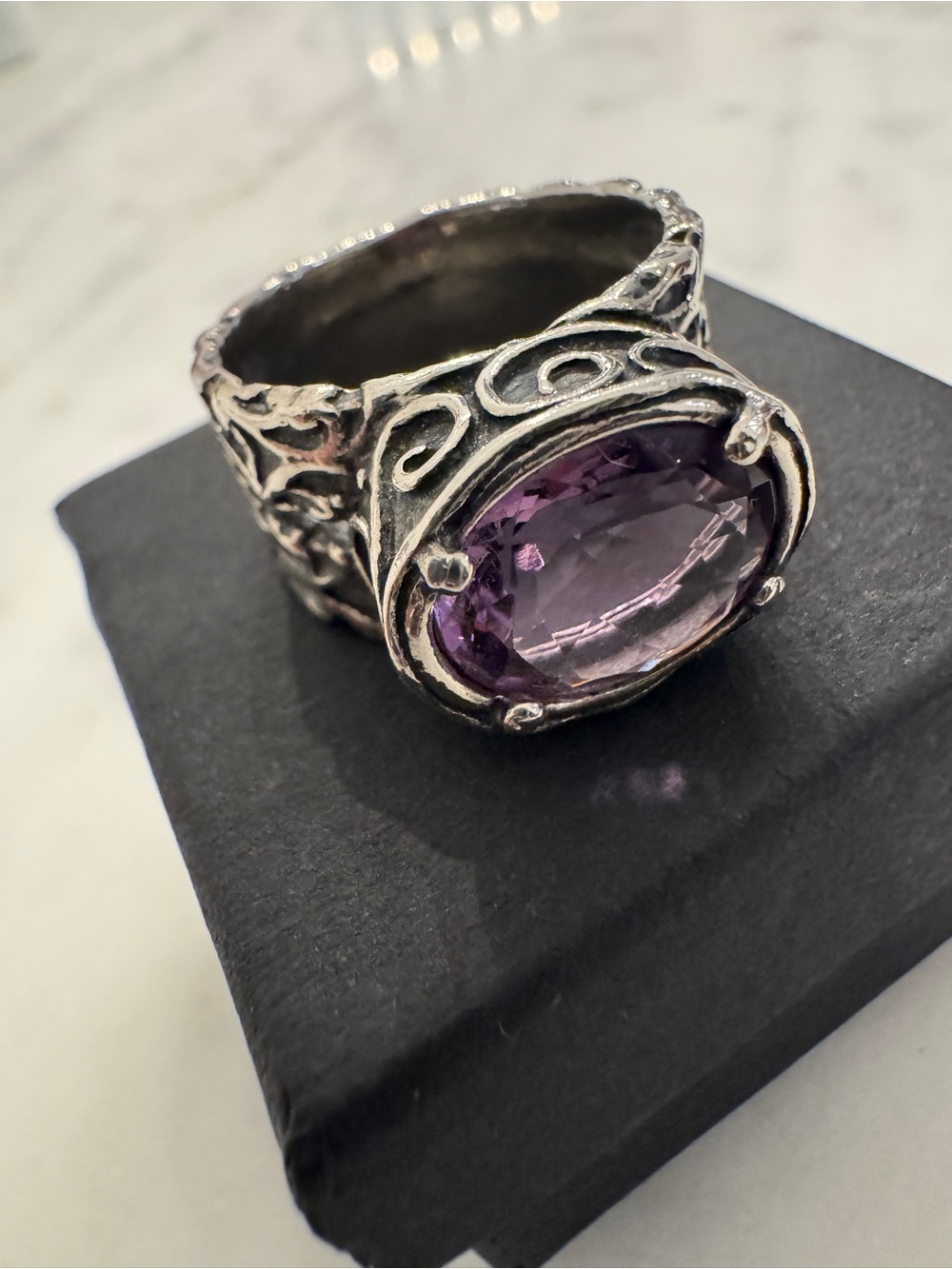 Vintage Or Paz Sterling Silver Ring with Oval Amethyst